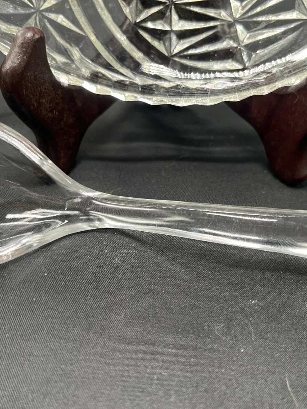 Vtg Anchor Hocking Clear Pressed Glass Divided Dish in “Stars and Bars